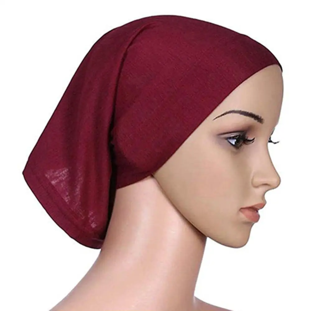 Women Hijabs Muslims Solid Color Cotton Cap Elastic Breathable Headwrap Under Scarf Shawl Hat 2021