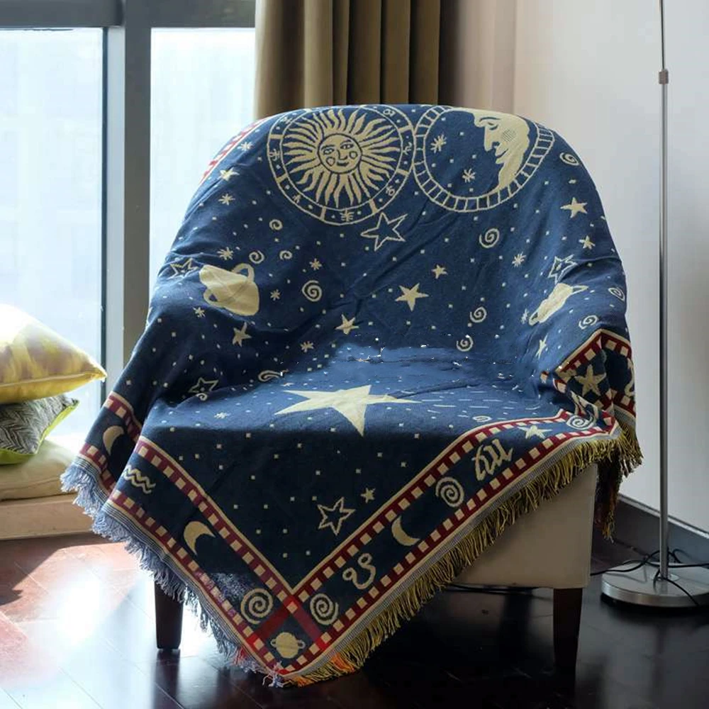 Starry Sky Bohemian Ethnic Blanket Throw Pastoral Thick Cotton Sofa Towel Bed Cover Double-sided Doily Carpet Mat Felts Tapestry