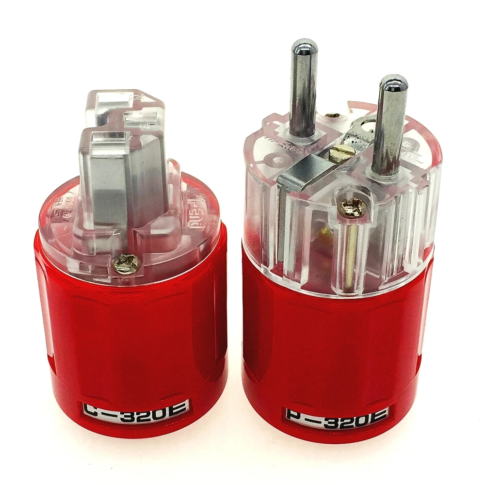 HIFI Oyaide P-320E/C-320E Rhodium Plated Copper Schuko EU AC Power Plug Ver IEC Connector Red transparent