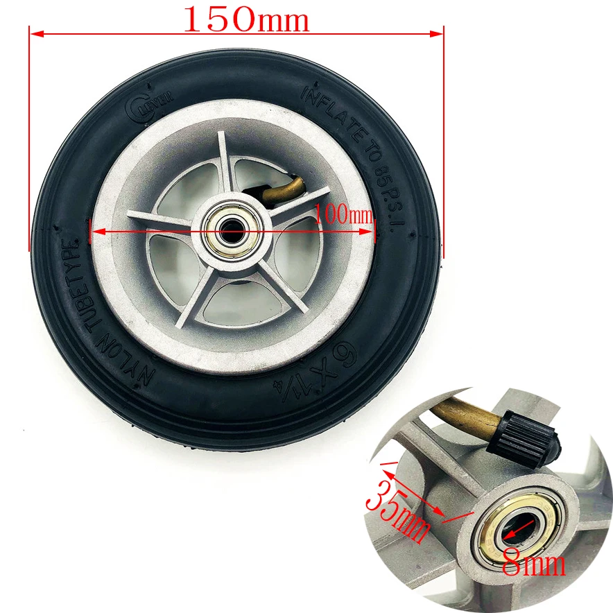 6X1 1/4 Wheels 150mm 6 inch Pneumatic Tire Inner Tube with 4 inch aluminum rims for gas electric scooters e-Bike A-Folding Bike