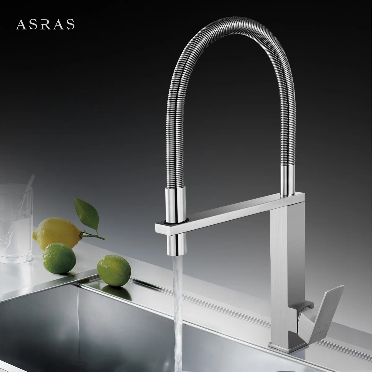 AS-3055 Wand Rotating Hot and Cold Kitchen Sink  Mixer 304 Stainless Steel Pullout Kitchen Faucet Washbasin Spring Pulldown Tap