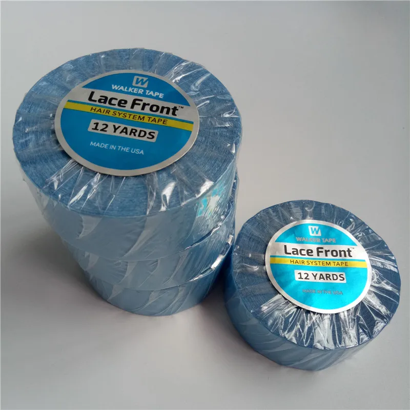 Fita adesiva para peruca, 12 jardas, 1.9cm, 2.54cm, azul, suporte frontal, dupla face, cola para extensão do cabelo/laço/peruca/toupee