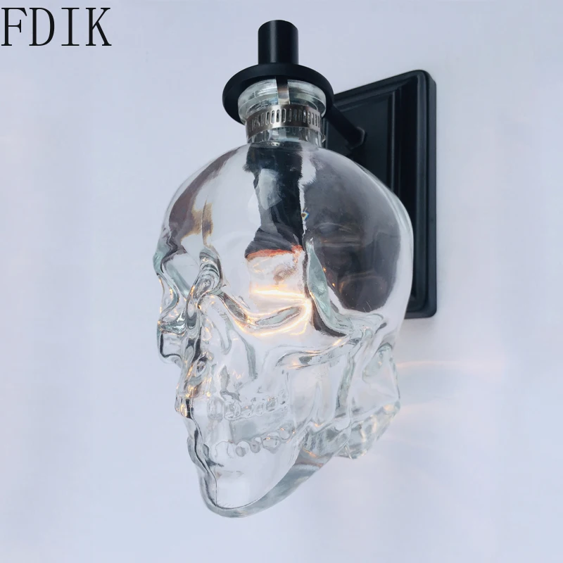 

Vintage Skull Glass Wall Light Industrial Retro Bar Lamp for Bedroom Corridor Stairs Coffee Indoor Loft Decor Lighting Fixtuers