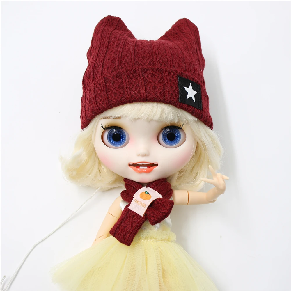 DBS Blyth boneca malha chapéu, lenço de lã, lenço, meias, roupas anime, inverno