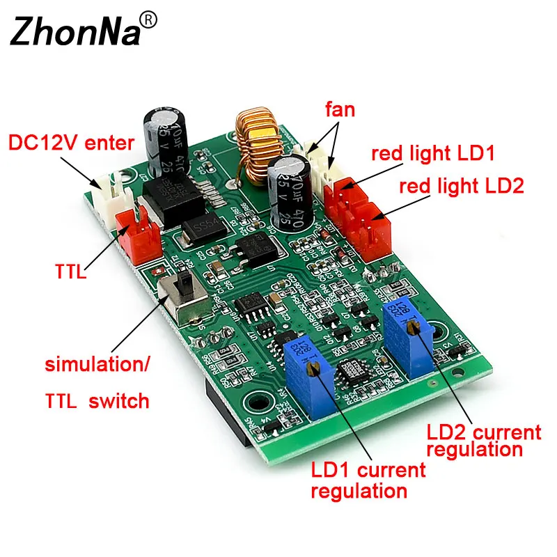PCB driver laser rosso ad alta potenza 12V 635-650nm, modulazione TTL/analogica, tensione corrente costante ACC