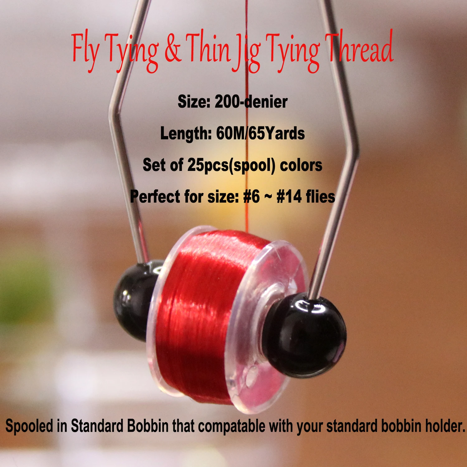 Bimoo 25 Spulen 200D Hochglanz-Faden zum Fliegenbinden, Nymphen-Streamer-Trockenmücken-Fliegenbindematerial, Bi-Keramik-Spulenhalter – Detail 1