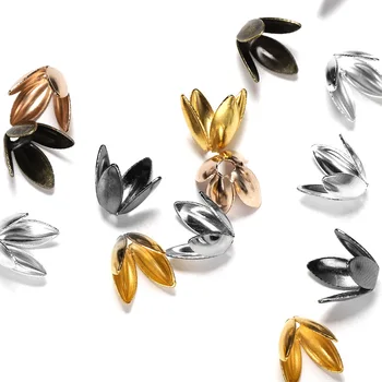 100 개/몫 네 잎 꽃 금속 대량 느슨한 Sparer 모자 꽃잎 떨어져 보석에 대 한 끝 구슬 모자 팔찌 결과 만들기