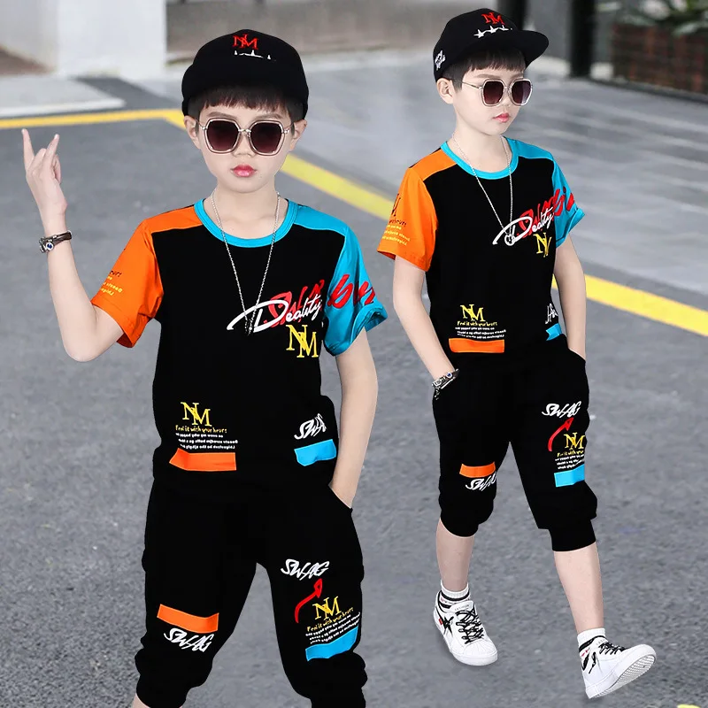 2024 Sommer Teenager Jungen Sporta nzug Brief T-Shirt Hip Hop Shorts Hosen Kinder Kleidung Trainings anzug 4 5 6 7 8 9 10 11 12 Jahre