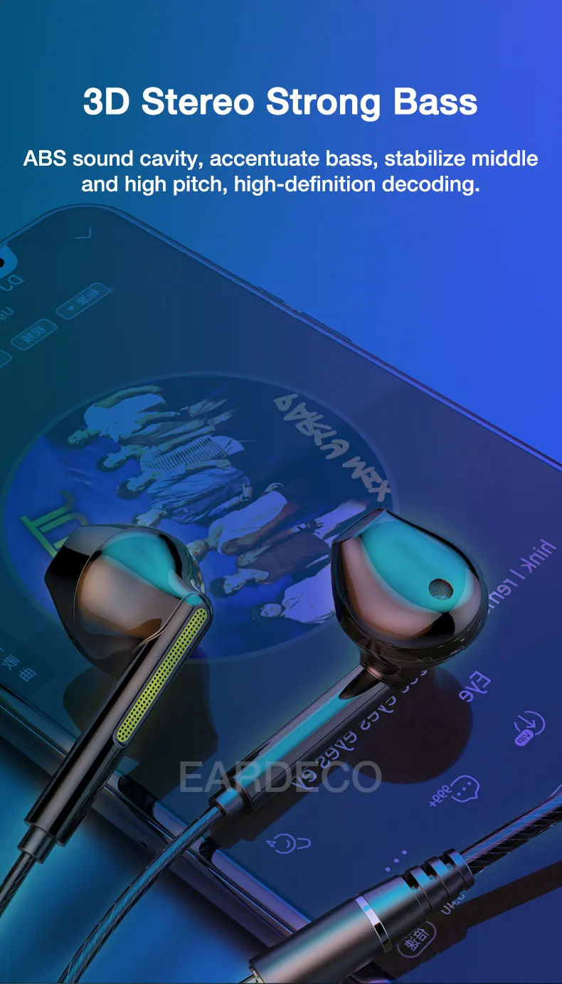 EARDECO Headphone Headset with Mic Wired Headphones Heavy Bass In Ear Stereo Wired Earphone Earbuds Wire Game Phone Earphones