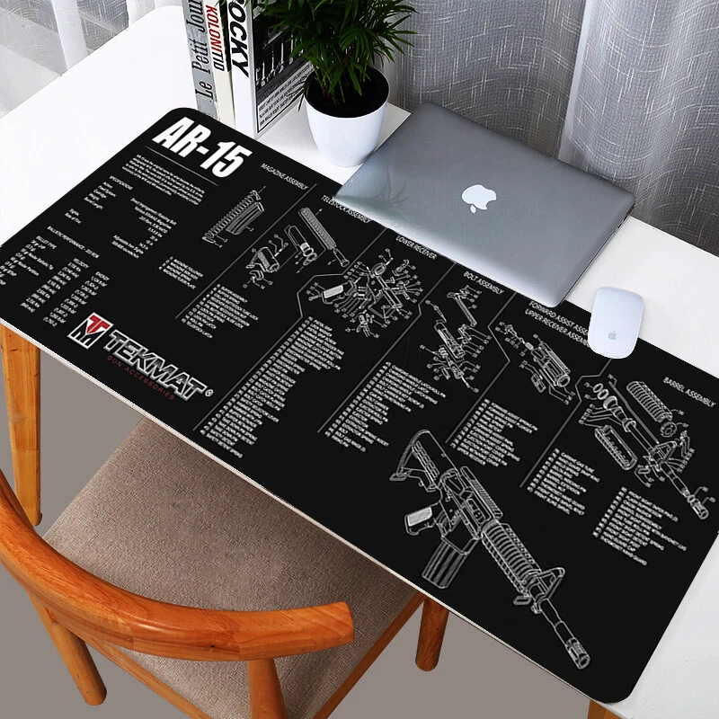 Tapis de souris noir Ar 15 Ak47, pistolet de jeu Gamer XL personnalisé HD pour la maison XXL tapis de souris doux antidérapant bureau en caoutchouc