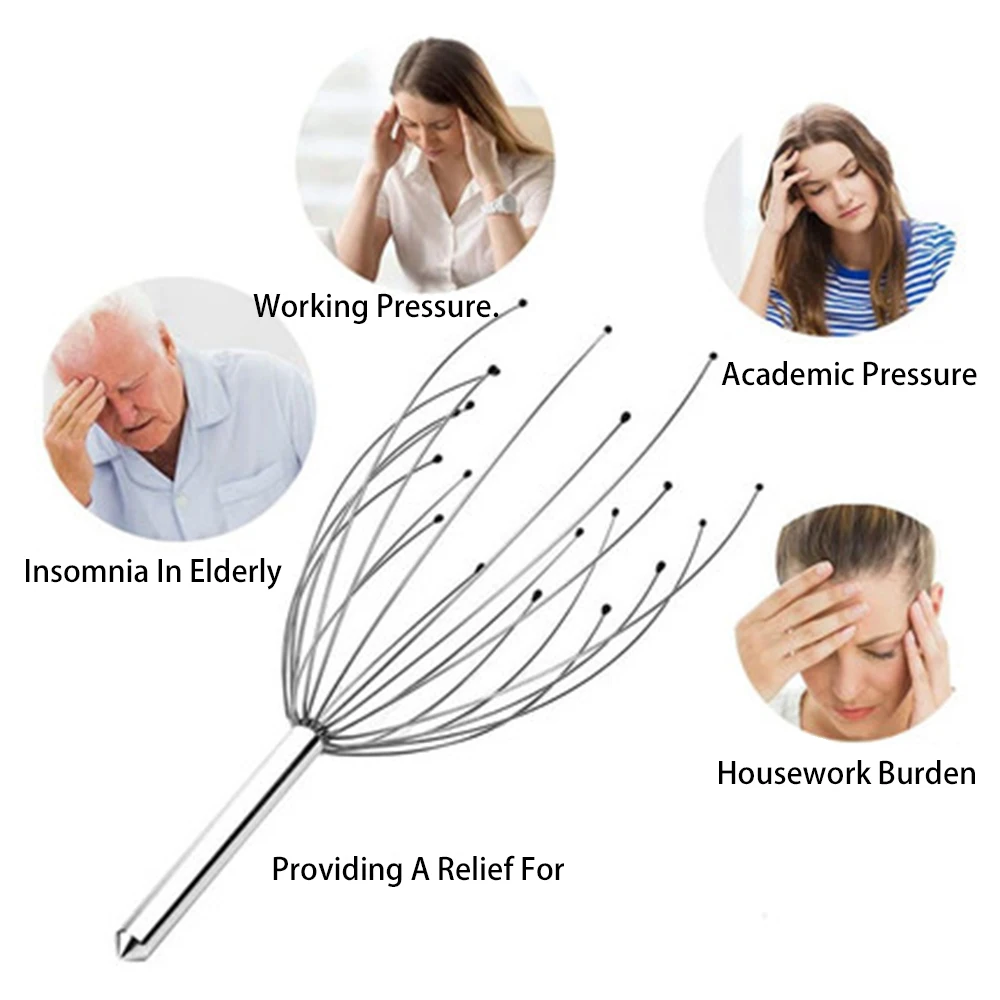 Cabeça relaxar massageador cura alívio corpo massageador couro cabeludo relaxar spa dor de cabeça metal circulação sangue relaxar massageador