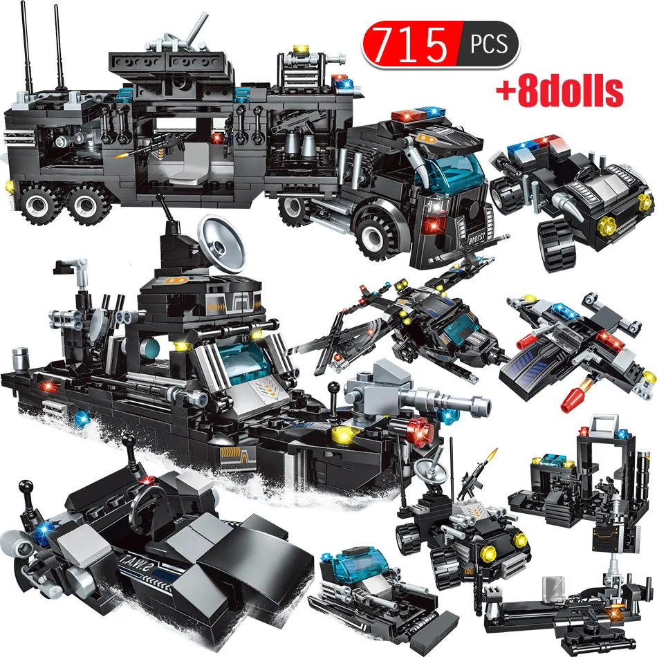 715pcs City Building Blocks Police Station Car Building Blocks For City SWAT Team Truck House Blocks Diy Toy For Boys Children