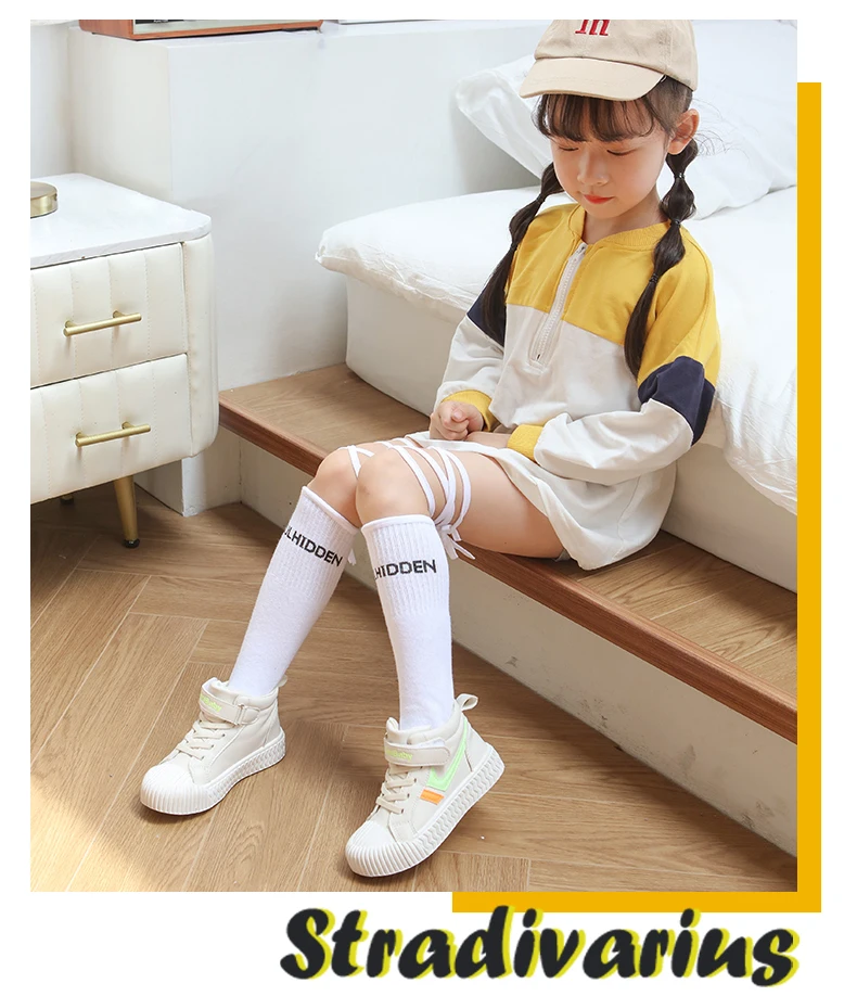 Neue Prinzessinnen-Mädchen Overknee-Socken mit Schleifen-Buchstaben-Stickerei, Hohe Kniestrümpfe für Mädchen, Baumwoll-Wärmersocken, Bunte Strümpfe – Detail 5
