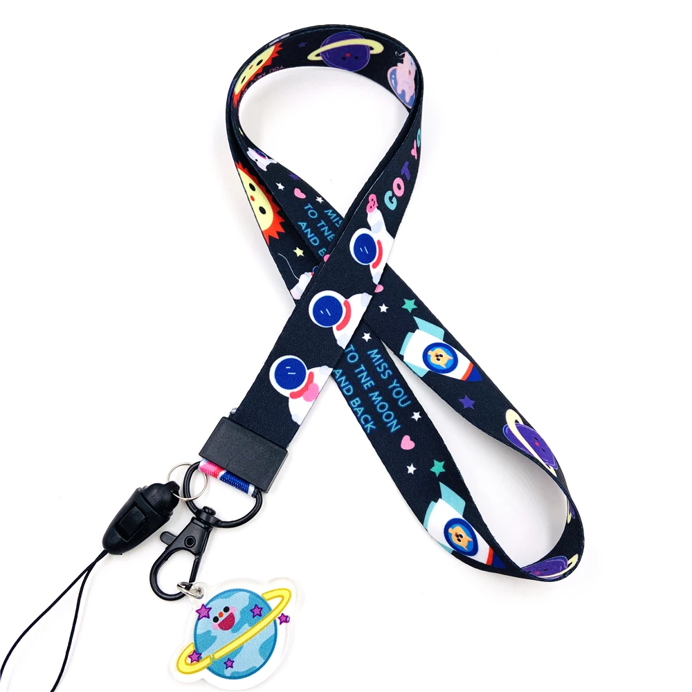 Kawaii Universe Galaxy Space Astronaut Lanyard with Black Lobster Clasp | Cute Lanyard | Cute Key Holder