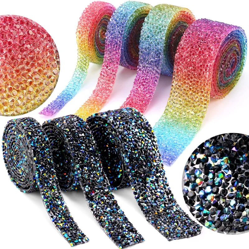 Multi-color Rhinestones Trimming for Clothing Decorations Glitter Crystal Ribbon Strass Trims Applique Glue on Rhinestone Crafts