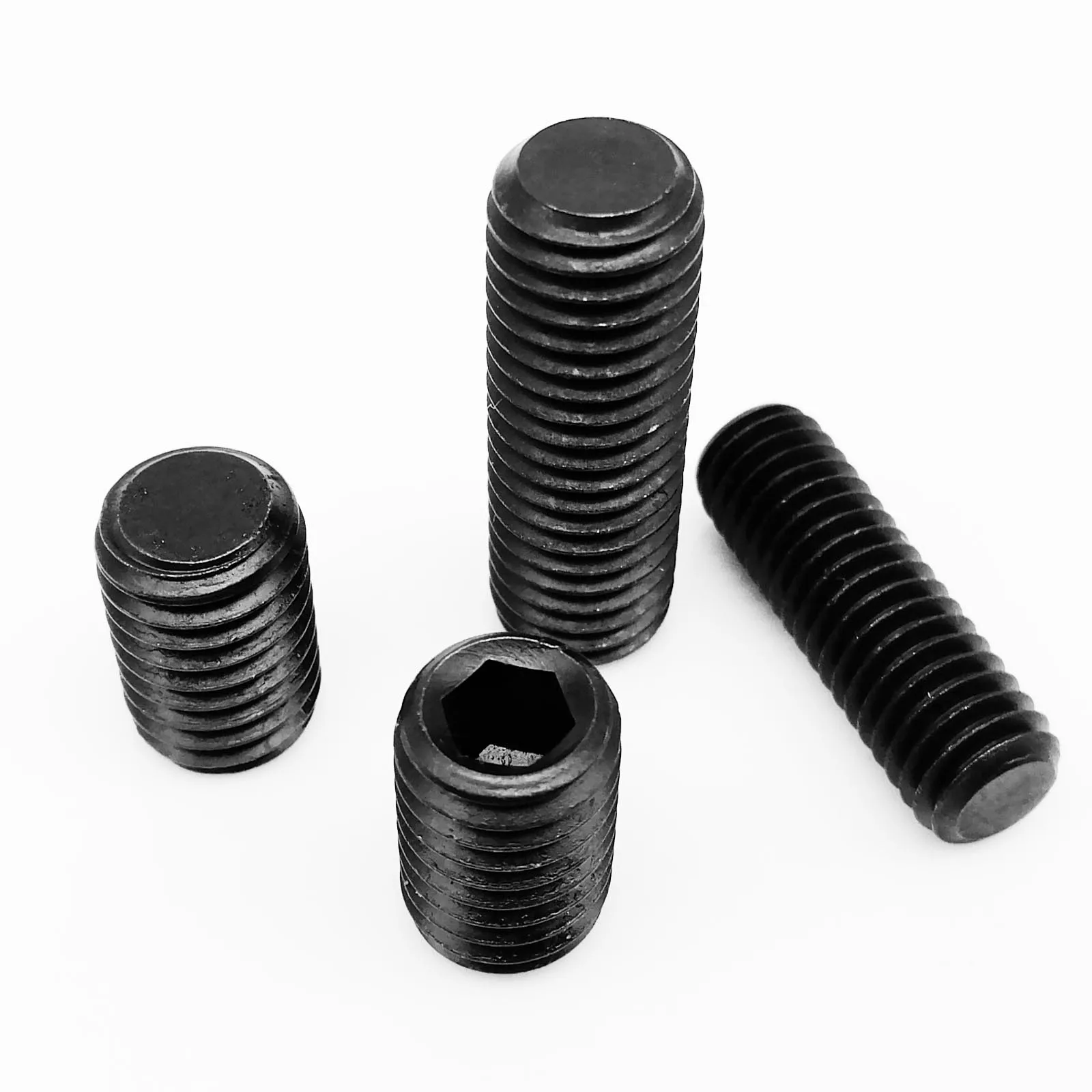 HZYUEGOU M2 M2.5 M3 M4 M5 M6 M8 DIN913 Schwarze 12.9 Stahl-Innensechskantschrauben mit Flachkopf und Endgewinde – Detail 4
