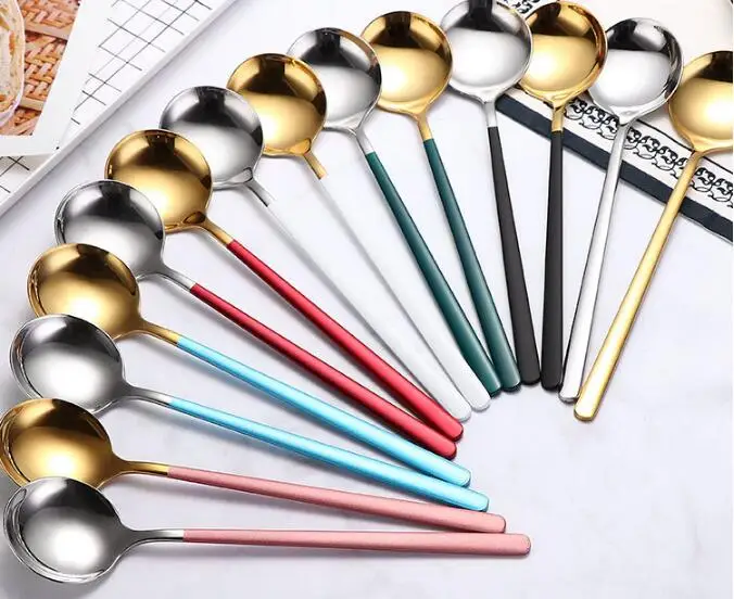 1PC Stainless Steel Tea Stirring Spoon Titanium-plated Rose Gold Spoon Ice Cream Coffee Dessert Teaspoon Drinkware XB 045