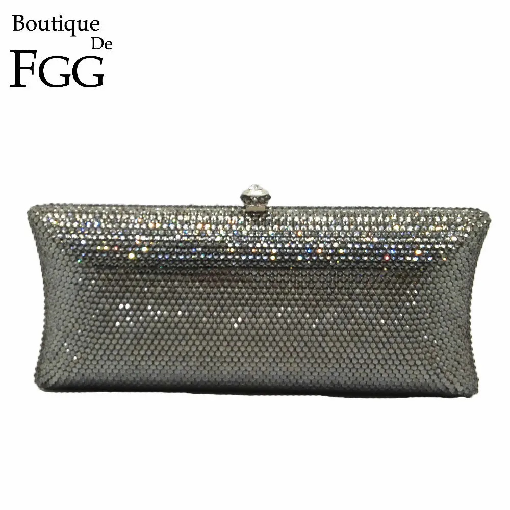 Boutique De FGG Champagne Peach Diamond Women Clutches Minaudiere Bag Wedding Cocktail Party Crystal Evening Purses Handbag