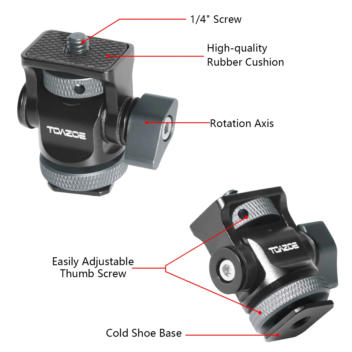 TOAZOE DSLR morsetto per fotocamera girevole e inclinazione supporto per Monitor regolabile con Base per slitta fredda per Monitor Flash Light attacco fai-da-te