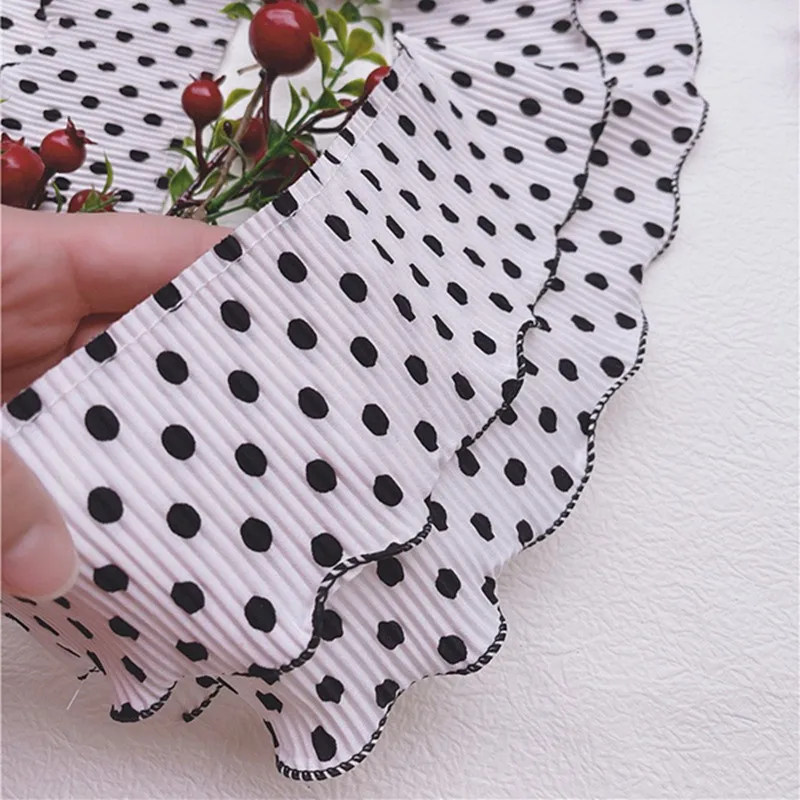 College Style White Black Dots Double Layer Ruffled Chiffon Lace DIY Clothes Cuff Skirt Dress Cat And Dog Bib Sewing Accessories