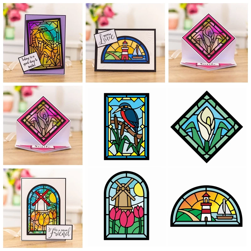 Arched Window Die Windmill Single Lily Kingfisher Land & Sea Frame Metal Cutting Dies for DIY Scrapbooking Cards Crafts 2020