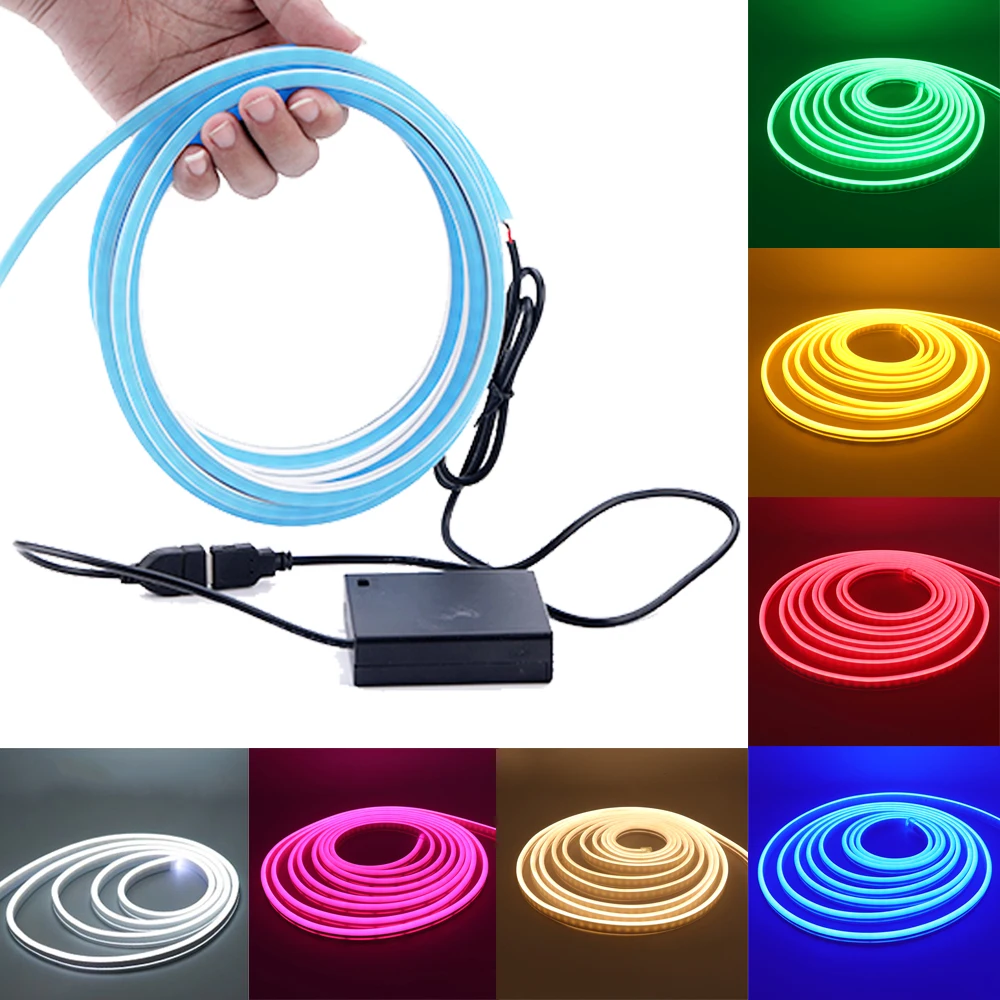 USB LED Strip Light with Battery Box DC5V Flexible Neon Sign Waterproof LED Ribbon Tape Flex Neon Rope Light for Home Decoration