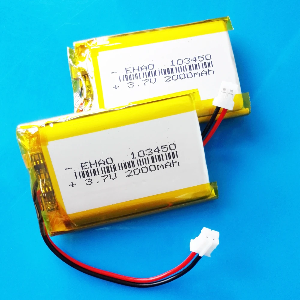 3 sztuk 103450 3.7V 2000mAh Lipo polimerowa akumulator litowy + JST PH 2.0mm 2pin wtyczka do MP3 nawigacja GPS DVD rejestrator