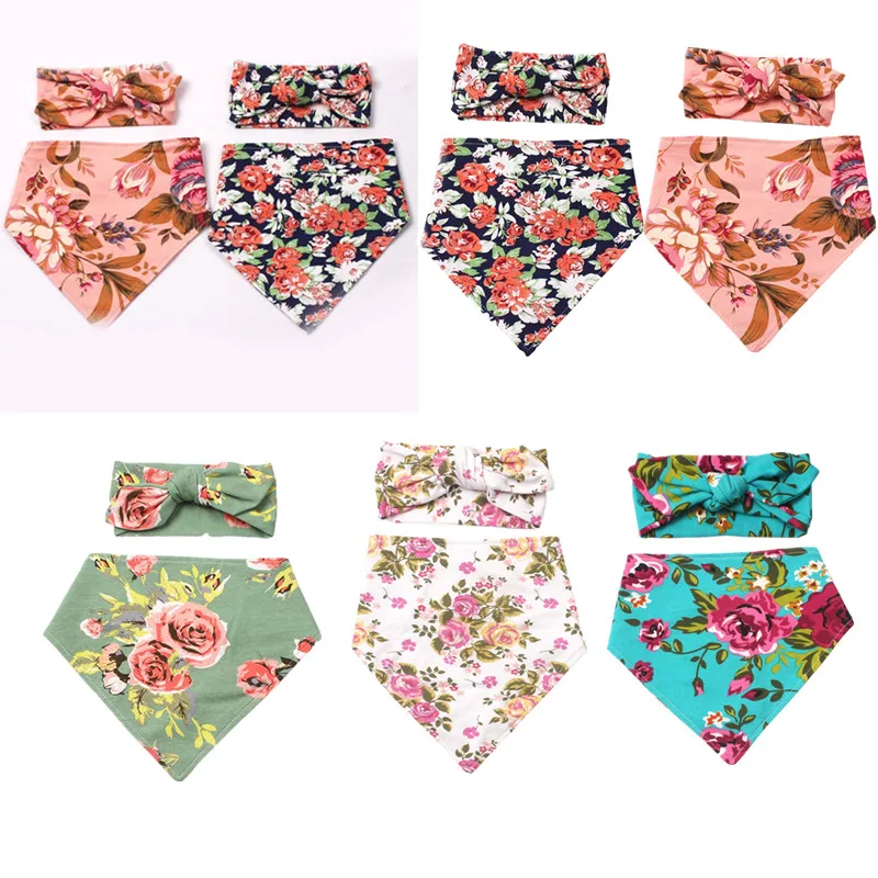 

1Set Vintage Floral Baby Bib Headband Set Soft Cotton Baby Girls Feeding Drool Bib Hair Band Kit Saliva Towel For Newborn Shower