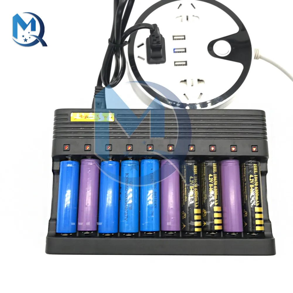 18650 Rechargeable Li-Ion Battery Charger 10 Slot USB Multi-function Lithium Battery Charger for 16340 14500 18650 18500 Cell