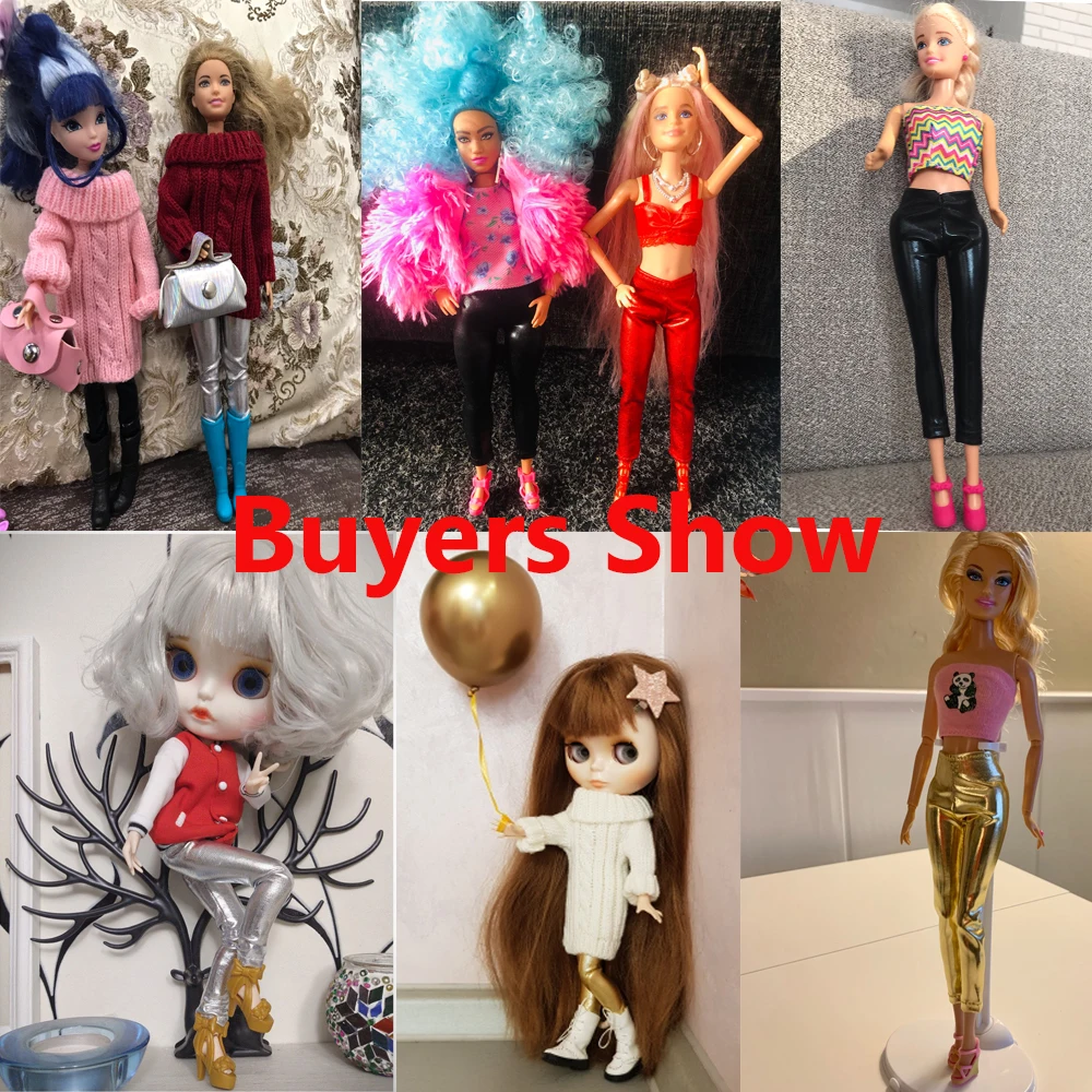 Candy Color Leather Elastic Trousers Striped Bottom Pants Doll Clothes Accessories For 1/6 Doll Casual Daily Dress Up