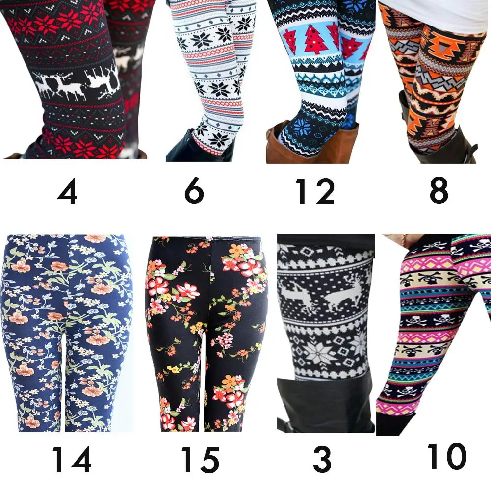 Hot Sale Christmas Print Leggings Women Slim Fit Elastic Pants Elk Snowflakes Striped Leggings Xmas Gifts Female Flowers Pants