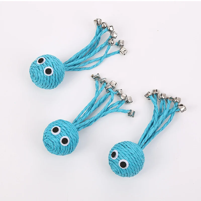 Octopus blue cat toy paper rope woven bell cat interactive ball anti squeak cat toy