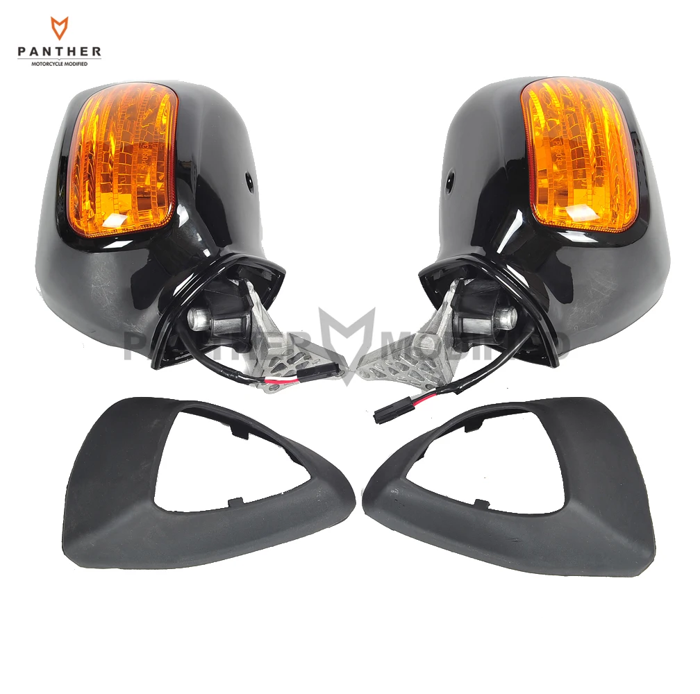 Black ABS Motorcycle Rear View Mirrors with Orange Lens Turn Signal Light Case for Honda GL1800 F6B 2013-2017 2014 2015 2016