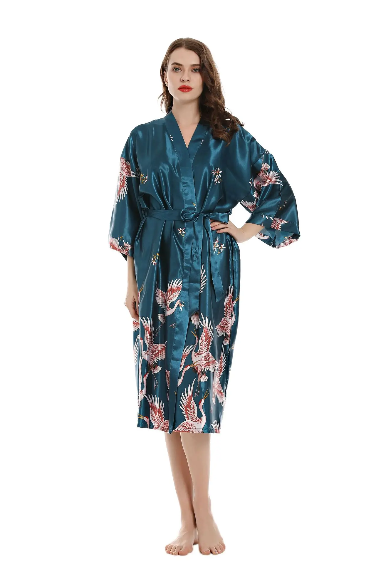 Hot Sale Black Summer Satin Kimono Bathrobe Women Bride Bridesmaid Wedding Robe Dress Gown Sexy Flower Long Sleepwear M-3XL