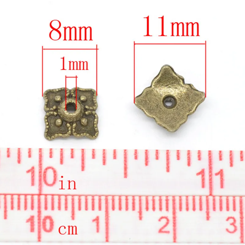 8Seasons Beads Caps Square Antique Bronze Color DIY Making Earrings Jewelry Findings (Fits 14mm-20mm Beads) 8mm x 8mm,100PCs