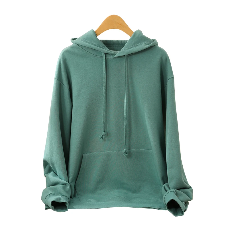 

Preppy Style Solid Color Hooded Sweatshirt Women Spring Autumn Casual Run Cotton Terry Coat Sisters Loose Long Sleeve Pullover