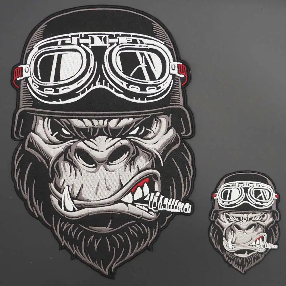 Smoking Orangutan Embroidery Biker Patch with Iron on Backing Sewing Clothes Badge High Quality for Jacket T-shirt