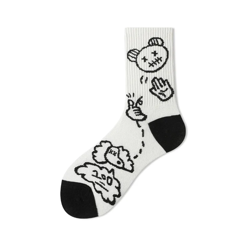 Japanese Cotton Linen Cartoon Pattern Hip-hop Style Breathable Funny Skateboard Funny Pattern 1 Pair Of Men\'s Socks Spring