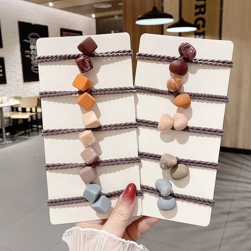 2Pcs/Set Korean Hair Bands Matte Heart Cube Pendant Headwear High Elastic Scrunchies Fashion Hair Accessories Women Girls Holder