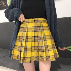 XS - 5XL New England Style Casual Women Skirt Black Yellow Plaid Pleated Skirts Shorts Hot Sale High Waist Plaided Mini Skirt