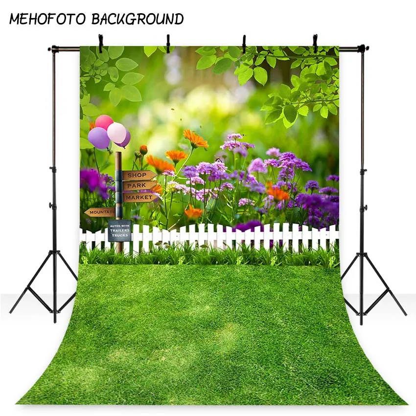 Mehofond Spring Photography Backdrop Easter Woodland Big Tree Meadow Grass White Flower Fairy Tale Photo Studio Booth Background