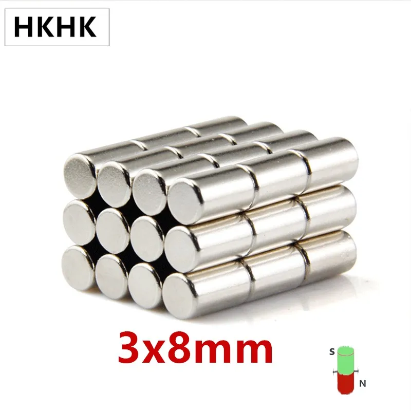 

HKHK 200-1000PCS Diameter Round Cylinder Magnets 3x8 mm magnet encoder 3mm x 8mm strong magnetic standard 3x8 mm