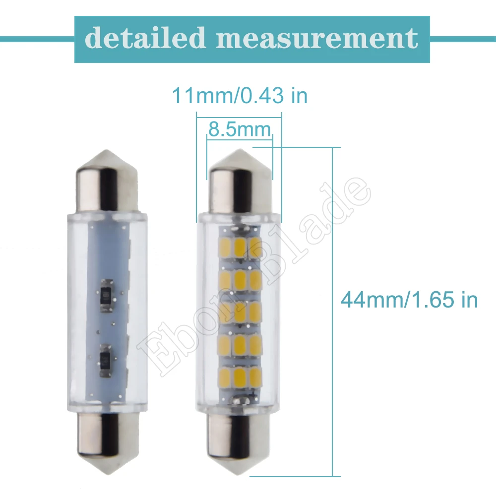 2Pcs 44mm 1.73in LED Car Interior Dome Map Festoon Lamp License Plate Light Trunk Bulb C5W C10W 3020 15 SMD 12V DC Warm White