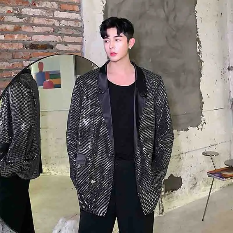 Splicing fashion small personality new cool spring and autumn men's Korean casual Western coat sequins DJ casual nightclub suit