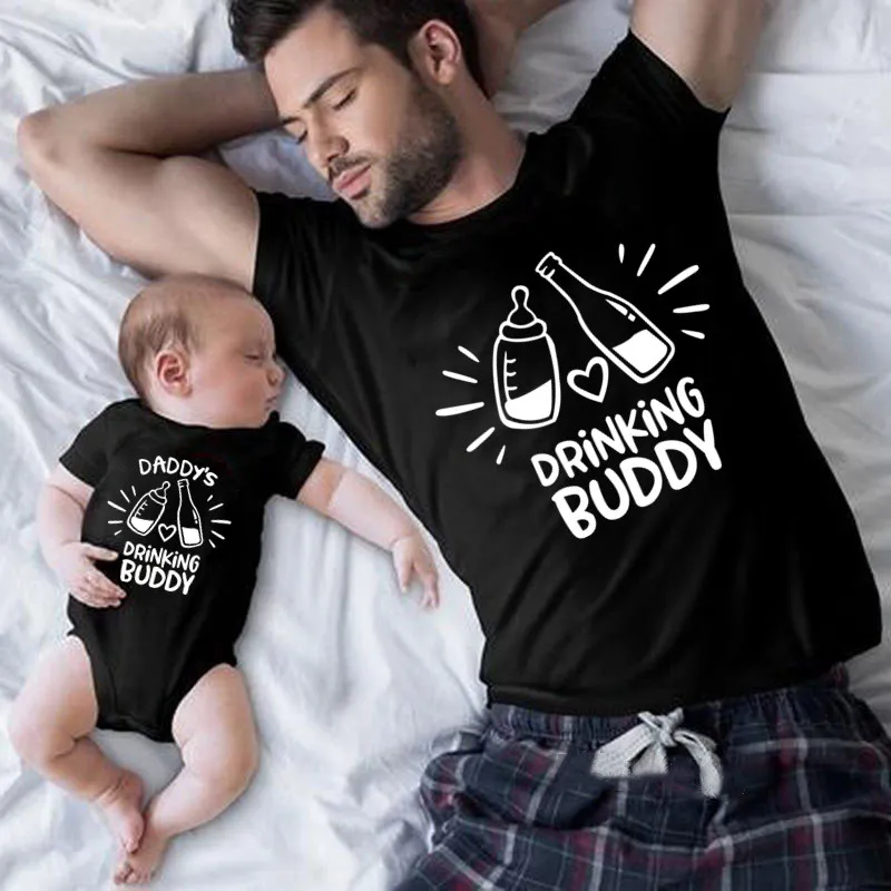 

Drinking Buddy and Daddy's Drinking Buddy Father Kid Baby Family Matching Clothes Cotton Casual Family Look Daddy and Son Tshirt