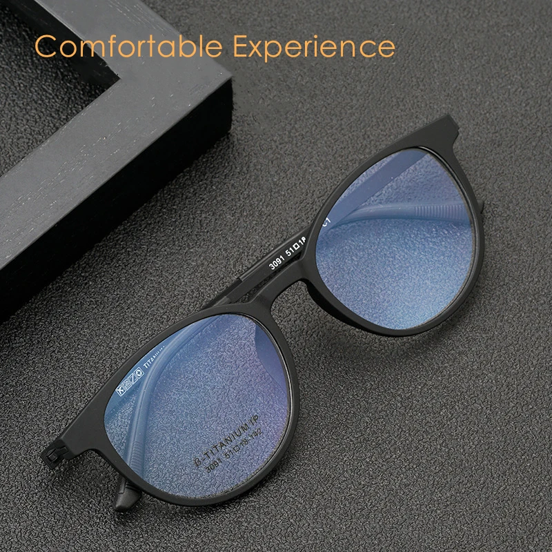 KatKani Ultra Light Comfortable TR90 Eyeglasses Women Retro Round Pure Titanium Optical Prescription Glasses Frame Men 02-3091