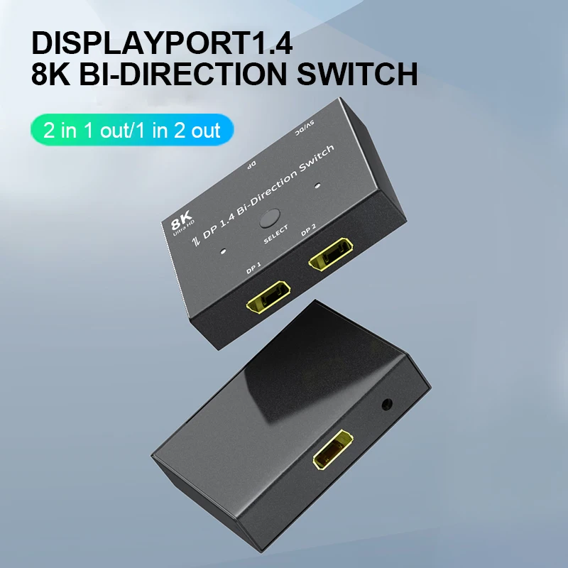 Displayport 8K DP 1.4 Splitter Switch 2 Ports Bi-directional 1x2 / 2x1 DP1.4 Switcher Ultra HD 8K 3D HDR HDCP for PS4 Xbox HDTV