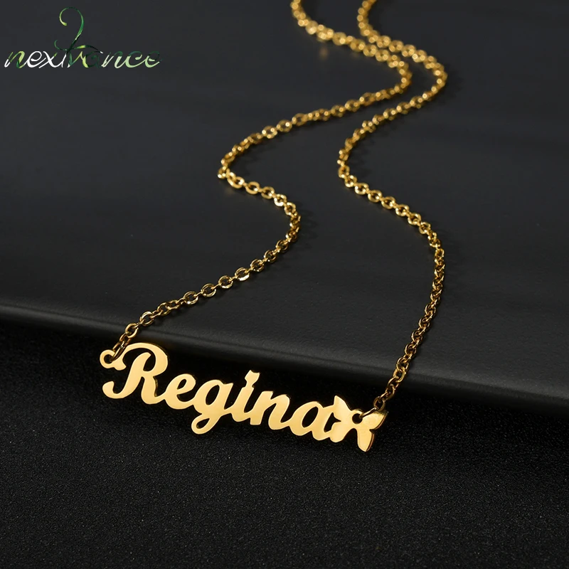 Custom Necklace Butterfly Pendant Stainless Steel Gold Color Chain Personalized Name Pendant Choker Jewelry Necklaces for Women