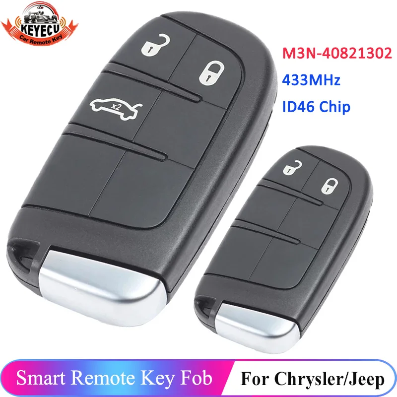 KEYECU 2/3 кнопки M3N- 40821302   ID46 PCF7953 чип 433 МГц для Chrysler 300 для Jeep, Dodge, Fiat, умный дистанционный автомобильный брелок