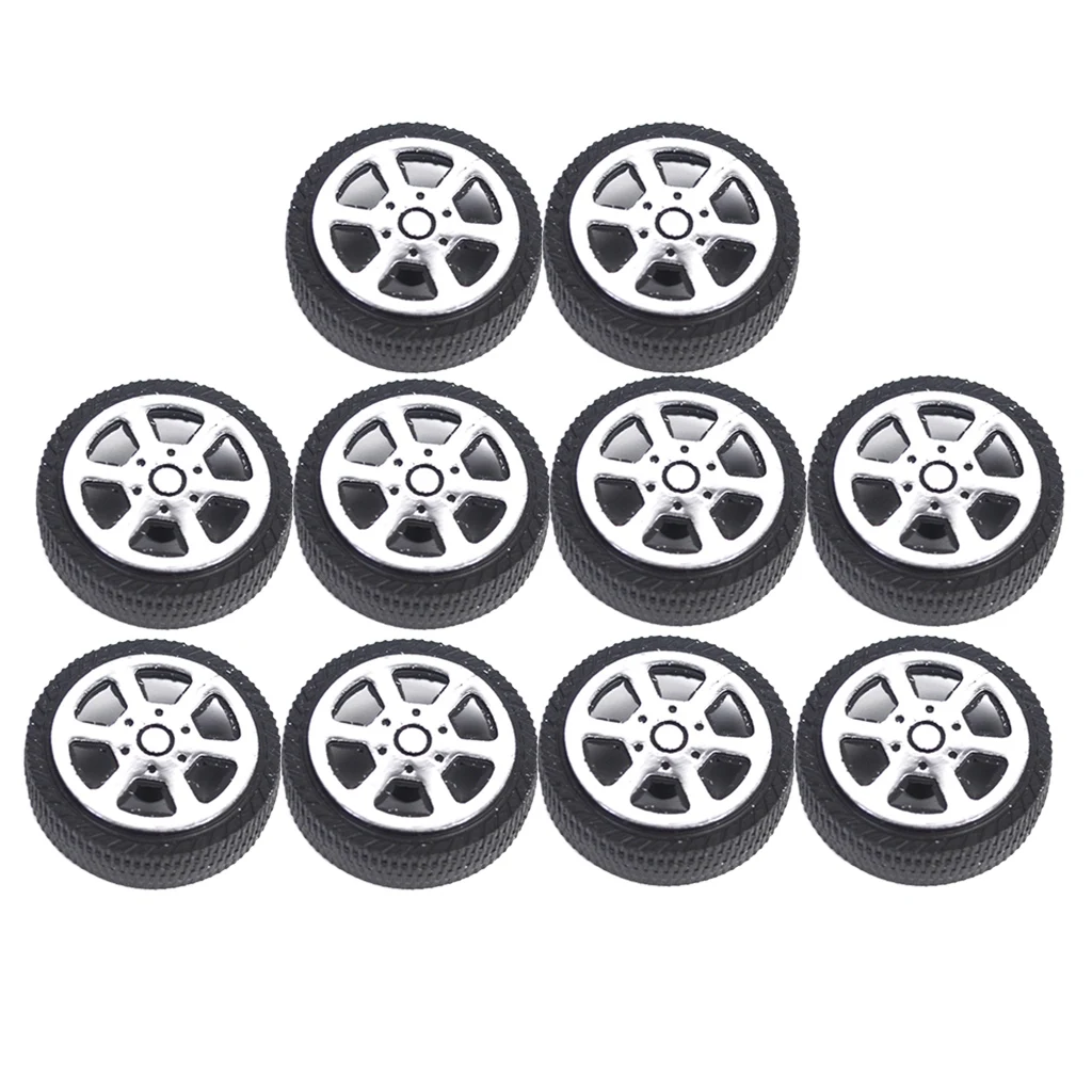 10Pcs Plastic Wheel Rims & Tire Tyres, Build Parts for Model Car Toys, Science Project Robot Making (30mm x 1.9mm shaft)